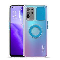 Funda Silicona Ultrafina Carcasa Transparente con Soporte para Oppo F19 Pro+ Plus 5G Azul