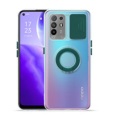 Funda Silicona Ultrafina Carcasa Transparente con Soporte para Oppo F19 Pro+ Plus 5G Verde