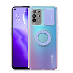 Funda Silicona Ultrafina Carcasa Transparente con Soporte para Oppo Reno5 Z 5G Morado