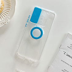 Funda Silicona Ultrafina Carcasa Transparente con Soporte para Xiaomi Redmi 9 Azul Cielo