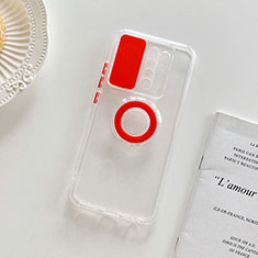 Funda Silicona Ultrafina Carcasa Transparente con Soporte para Xiaomi Redmi 9 Prime India Rojo