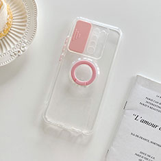 Funda Silicona Ultrafina Carcasa Transparente con Soporte para Xiaomi Redmi 9 Prime India Rosa