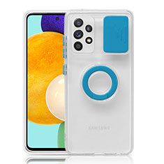 Funda Silicona Ultrafina Carcasa Transparente con Soporte S01 para Samsung Galaxy A52 5G Azul Cielo