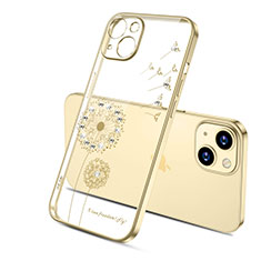 Funda Silicona Ultrafina Carcasa Transparente Flores para Apple iPhone 13 Mini Oro