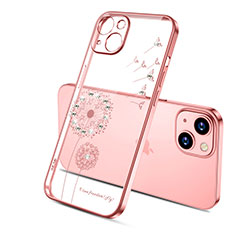 Funda Silicona Ultrafina Carcasa Transparente Flores para Apple iPhone 13 Oro Rosa