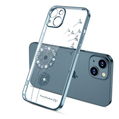 Funda Silicona Ultrafina Carcasa Transparente Flores para Apple iPhone 14 Plus Azul