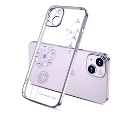Funda Silicona Ultrafina Carcasa Transparente Flores para Apple iPhone 14 Plus Morado