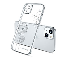 Funda Silicona Ultrafina Carcasa Transparente Flores para Apple iPhone 14 Plus Plata