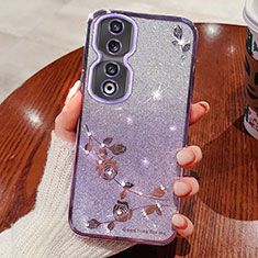 Funda Silicona Ultrafina Carcasa Transparente Flores para Huawei Honor 90 5G Morado