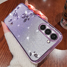 Funda Silicona Ultrafina Carcasa Transparente Flores para Samsung Galaxy S22 5G Morado