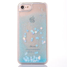 Funda Silicona Ultrafina Carcasa Transparente Flores T01 para Apple iPhone 7 Azul Cielo