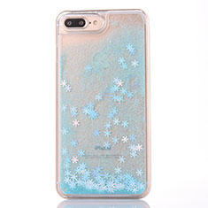 Funda Silicona Ultrafina Carcasa Transparente Flores T01 para Apple iPhone 7 Plus Azul Cielo