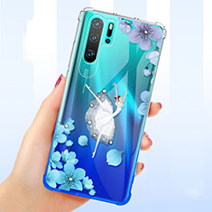 Funda Silicona Ultrafina Carcasa Transparente Flores T01 para Huawei P30 Pro New Edition Azul