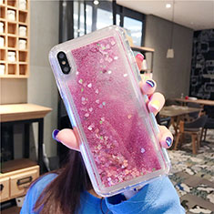 Funda Silicona Ultrafina Carcasa Transparente Flores T02 para Apple iPhone Xs Max Oro Rosa