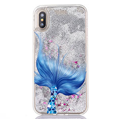 Funda Silicona Ultrafina Carcasa Transparente Flores T04 para Apple iPhone Xs Max Azul