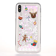 Funda Silicona Ultrafina Carcasa Transparente Flores T08 para Apple iPhone Xs Max Rosa