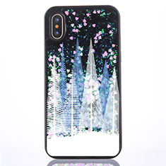 Funda Silicona Ultrafina Carcasa Transparente Flores T09 para Apple iPhone Xs Max Azul Cielo