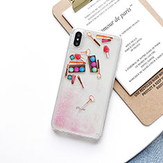Funda Silicona Ultrafina Carcasa Transparente Flores T11 para Apple iPhone X Rosa