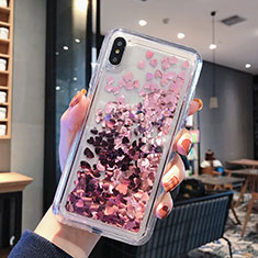 Funda Silicona Ultrafina Carcasa Transparente Flores T14 para Apple iPhone Xs Oro Rosa