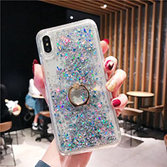 Funda Silicona Ultrafina Carcasa Transparente Flores T25 para Apple iPhone Xs Max Azul Cielo