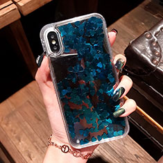 Funda Silicona Ultrafina Carcasa Transparente Flores T26 para Apple iPhone Xs Max Azul