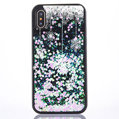 Funda Silicona Ultrafina Carcasa Transparente Flores Z02 para Apple iPhone Xs Max Verde