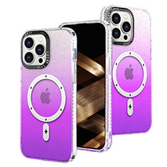 Funda Silicona Ultrafina Carcasa Transparente Gradiente con Mag-Safe Magnetic para Apple iPhone 14 Pro Max Morado