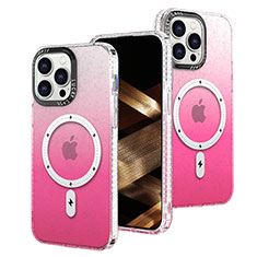 Funda Silicona Ultrafina Carcasa Transparente Gradiente con Mag-Safe Magnetic para Apple iPhone 14 Pro Rosa Roja