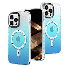 Funda Silicona Ultrafina Carcasa Transparente Gradiente con Mag-Safe Magnetic para Apple iPhone 15 Pro Max Azul Cielo