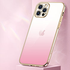 Funda Silicona Ultrafina Carcasa Transparente Gradiente S01 para Apple iPhone 15 Pro Max Oro Rosa