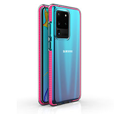 Funda Silicona Ultrafina Carcasa Transparente H01 para Samsung Galaxy S20 Ultra 5G Rosa Roja