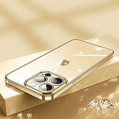 Funda Silicona Ultrafina Carcasa Transparente H02 para Apple iPhone 13 Pro Max Oro
