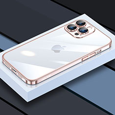 Funda Silicona Ultrafina Carcasa Transparente LD4 para Apple iPhone 13 Pro Oro Rosa