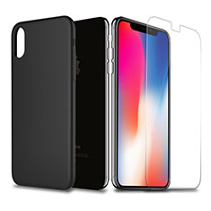 Funda Silicona Ultrafina con Protector de Pantalla para Apple iPhone Xs Negro