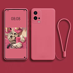 Funda Silicona Ultrafina Goma 360 Grados Carcasa S02 para Vivo iQOO 8 Pro 5G Rojo Rosa