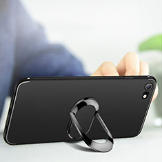 Funda Silicona Ultrafina Goma con Anillo de dedo Soporte A01 para Apple iPhone 6S Plus Negro