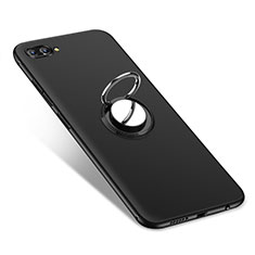 Funda Silicona Ultrafina Goma con Anillo de dedo Soporte A01 para Huawei Honor V10 Negro