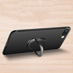 Funda Silicona Ultrafina Goma con Anillo de dedo Soporte A02 para Apple iPhone 8 Plus Negro