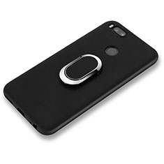 Funda Silicona Ultrafina Goma con Anillo de dedo Soporte A02 para Xiaomi Mi 6 Negro