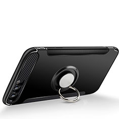 Funda Silicona Ultrafina Goma con Anillo de dedo Soporte para Huawei Honor 9 Negro