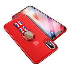 Funda Silicona Ultrafina Goma con Anillo de dedo Soporte T01 para Apple iPhone Xs Max Rojo