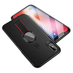 Funda Silicona Ultrafina Goma con Anillo de dedo Soporte T01 para Apple iPhone Xs Negro