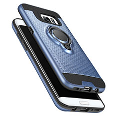 Funda Silicona Ultrafina Goma con Magnetico Anillo de dedo Soporte A02 para Samsung Galaxy S7 Edge G935F Azul