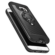 Funda Silicona Ultrafina Goma con Magnetico Anillo de dedo Soporte A02 para Samsung Galaxy S7 Edge G935F Negro