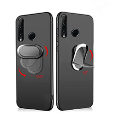 Funda Silicona Ultrafina Goma con Magnetico Anillo de dedo Soporte para Huawei Enjoy 9s Negro