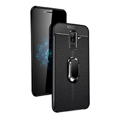 Funda Silicona Ultrafina Goma con Magnetico Anillo de dedo Soporte Q02 para Samsung Galaxy A6 Plus Negro