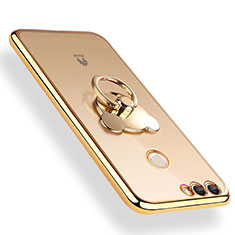 Funda Silicona Ultrafina Transparente con Anillo de dedo Soporte para Huawei Enjoy 8 Plus Oro