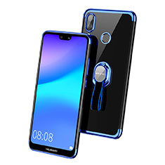 Funda Silicona Ultrafina Transparente con Anillo de dedo Soporte para Huawei P20 Lite Azul