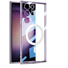 Funda Silicona Ultrafina Transparente con Mag-Safe Magnetic AC1 para Samsung Galaxy S22 Ultra 5G Morado