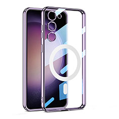 Funda Silicona Ultrafina Transparente con Mag-Safe Magnetic AC1 para Samsung Galaxy S23 5G Morado